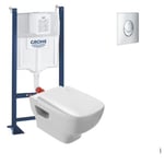 Pack WC suspendu sans bride JACOB DELAFON Struktura + Bati-support GROHE + plaque Start chrome