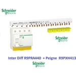 Interrupteur différentiel Resi9 4P 40A 30ma - a + Peigne 3P+N-13 m Schneider R9PRA440 + R9PXH413