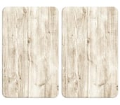 WENKO Protection Plaque de Cuisson «Motif Bois» en Verre trempé | pour Tout Type de Plaque | 3en1 Couvre Plaque de Cuisson, Planche à découper, Extension Plan de Travail | Lot de 2 | 30x52cm | Beige