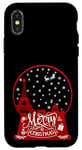 Coque pour iPhone X/XS Joyeux Noël Paris horizon dans la boule à neige scintille