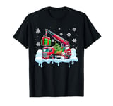 Santa Carrying Christmas Tree On Crane Truck Driver Team T-Shirt