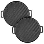 SOGA 2X 30cm Round Cast Iron Ribbed BBQ Pan Skillet Steak Sizzle Platter with Handle - Frying Pans - ZPai042X2