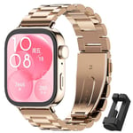 CHANRASI Bracelet en Acier Inoxydable Compatible avec Huawei Watch Fit 3,No Gap Métal Bracelet pour Huawei Watch Fit 3 Homme Femme Or rose