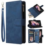 Asuwish Compatible with Samsung Galaxy Z Fold 3 5G 2021 Wallet Case and Leather Flip Cover Card Holder Stand Cell Accessories Magnetic Phone Cases for Gaxaly ZFold3 Z3 Fold3 3Z ZFold35G Women Men Blue