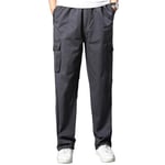 Husmeu Pantalon Homme Cargo 100% Coton Pantalon Multipoches avec Cordon Elastique Grande Taille Gris Foncé XL