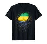 Proud Gabonese Roots Heritage Torn Ripped Gabon Flag T-Shirt