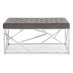 Hellin - Banc d'entrée ou bout de lit en velours gris et métal argent L97 - romy