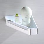 Etagère murale d'angle salle de bain douche et bain + raclette de douche intégrée, 2 points de fixation vis, DK719, Chrome