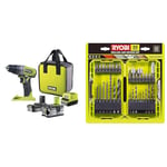 Ryobi - Perceuse-visseuse à percussion 18V ONE+ avec 1 batterie Lithium+ 2,0 Ah & 1 batterie & Coffret Empilable 32 Accessoires Mixtes Perçage - Vissage - Boulonnage + 1 Porte-embout PH