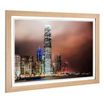 Big Box Art Framed Print of Hong Kong City Skyline China (4) Design | Wall Art Picture | Home Decor for Kitchen, Living Room, Bedroom, Hallway, Oak, A2 / 24.5x18 Inch / 62x45cm