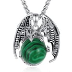 EUDORA Harmony Ball Collier Dragon Malachite pour Homme et Femme, Boule de Cristal de Guérison, Amulette énergétique en Cuivre Plaqué Argent Dragon Pendentif Bijoux Cadeau, 55,9 cm + 61 cm