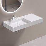 Lavabo Suspendu avec Bonde Vasque à Poser Blanc Mat 100x46x12cm Lave Mains Rectangulaire avec Perçage de Robinet Colossum630 - Doporro