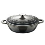 BERGNER Excalibur Gray - Pot bas avec un couvercle de 24 cm - Aluminium fondu - Couvercle crème intérieure - Couleur gris extérieur - Point d'induction - Pot en acier inoxydable