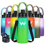 WEREWOLVES 1L/32oz Insulated Water Bottle with Paracord Handles & Strap & Straw Lid & Spout Lid, Reusable Leak Proof Double Wall Vacuum 1 Litre Stainless Steel Water Bottle for Adults