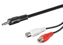 PremiumCord Câble StereoJack pour Cinch, StereoJack 3,5 mm Plug pour 2X Cinch Socket, RCA Jack, Stéréo Audio, Caméras Numériques, TV, Téléphones Mobiles, AUX, MP3, HiFi, Black, Longueur Noire, 1,5 m