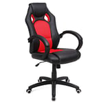 SONGMICS Fauteuil de bureau, Chaise gaming, Siège ergonomique, pivotant, hauteur réglable, mécanisme basculent, Noir et Rouge OBG56BR