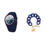 ICE-WATCH - Ice Sunset Blue - Montre Bleue pour Femme avec Bracelet en Silicone - 015751 (Medium) + Ice - Jewellery - Chain Bracelet - Lazuli Blue - Gold