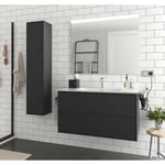 Meuble de salle de bain suspendu 100 cm Ulisse en bois Noir mat avec lavabo en porcelaine 100 cm - Avec colonne