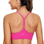 CRZ YOGA Women's Butterluxe Padded Sports Bra - Low Impact Y Back Strappy Bra Racerback Spaghetti Straps Gym Yoga Bras Hibiscus Purple L