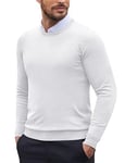 COOFANDY Pull tricoté Basique pour Homme avec col Rond Coupe ajustée Pull d'hiver en Maille Fine Blanc XXL