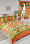 SUPER KING DUVET COVER SET DAISY CHECK FLORAL CITRUS ORANGE LIME GREEN YELLOW