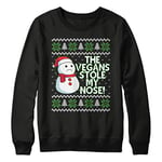 Purple Print House Vegan Snowman Christmas Sweater Mens The Vegans Stole My Nose Christmas Jumper Vegetarian, L, Black