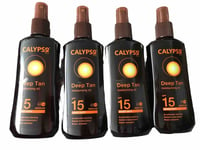 Calypso Deep Tanning Oil Spray with SPF15 FOUR x 200ml Sun Protection NEW