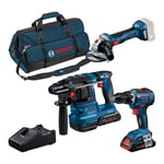 Bosch Combo Kit 3 pièces 18V : GSR 18V-55/GWS 18V-7/GBH 18V-22, 2x batterie, chargeur rapide