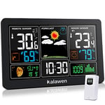 Kalawen Weather Station with Outdoor Indoor Sensor, MSF Wireless Digital Alarm Clock, Barometer, Temperature, Humidity Monitor, Weather Forecast for Home Garden