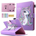 Universal 8.0 inch Tablet Case, AMOTIE Magnetic Closure Flip Stand Cover with Card/Cash Slots for iPad Mini/Galaxy Tab 8.0 Tablet/Amazon Kindle Fire HD HDX Other 8.0 Tablet, Cute Purple Pony