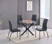 5 Piece Circular Dining Set Glass Table Top with Matching Chairs