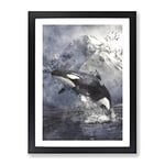 Killer Whale Painting Modern Framed Wall Art Print, Ready to Hang Picture for Living Room Bedroom Home Office Décor, Black A2 (64 x 46 cm)