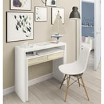 Usinestreet - Bureau console extensible avec deux tiroirs, couleur chêne et blanc, Dimensions 98 x 87 x 36 cm (extensible jusqu'à 66 cm)