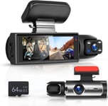 Dash Cam Avant et Interieur pour Voitures,FHD 1080P Camera Embarquée Voiture 3.16¿ IPS Dashcam,G-Capteur,Mode Parking,Enregistrement en Boucle,Caméra Voiture Vision Nocturne Carte SD 64G