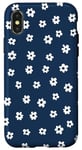 Coque pour iPhone X/XS Bleu foncé avec motif floral blanc