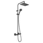 hansgrohe Vernis Shape - Colonne de douche avec mitigeur thermostatique, douche pluie avec robinet, douchette, support, flexible de douche, barre et douche de tête carrée 1 jet, Noir mat, 26286670