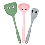 Fisura - Lot de 3 spatules de cuisine en silicone. Ustensiles de cuisine originaux avec yeux. Lot de 3 spatules de cuisine de couleur pastel. Cuillère et langues en silicone résistant