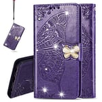 IMEIKONST Coque Compatible avec Samsung Galaxy A54 5G, Cuir Magnétique Diamant Gaufrage Housse Pochette Portefeuille Porte Carte Étui à Rabat Coque pour Samsung A54 5G. Cristal Papillon Purple SD