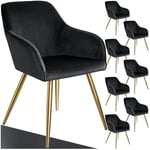 TecTake® Lot de 8 Chaises de Salle à Manger rembourrées Modernes Fauteuil Salon Chaise Velours Chaise Scandinave Pieds en Acier Doré Élégant avec Accoudoirs Chaise pour Coiffeuse, Chambre, Coiffeuse