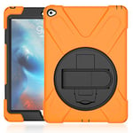 KUSEZJK Coque pour iPad Air 2 & iPad 6, Antichoc Armure Robuste Étui avec Support Rotatif à 360 Degrés et Dragonne, TPU + PC Housse pour iPad Air 2 & iPad 6 (Orange)