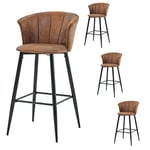 MEUBLE COSY Lot de 4 Tabouret de Bar Rétro Vintage avec Accoudoirs Dossier et Repose-Pieds, Chaises Rembourrés en Suède Marron, Siège de Cuisine de 72 cm Haut, Style Industriel