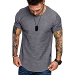 Men Solid Color Slim Fit T Shirt Muscle Fit Gym Top Short Sleeve Casual Tee UK