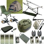 Full Carp Fishing Starter set up Bivvy Tent Chair  2 Rods and Reels Bag A Tackle