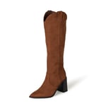 The Drop Women's Cassandra Knee-High Western Boot, Brown, 5.5