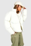 Womens Funnel Neck Nylon Puffer Jacket - Cream - 14, Cream