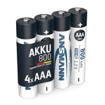 ANSMANN Piles Rechargeables NiMH 800 mAh 1,2V (Lot de 4) – Piles AAA HR03 sans Effet mémoire ni Risque de Surcharge – Accumulateurs NiMH pour télécommande, Souris sans Fil, etc.