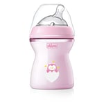 Chicco Natural Feeling Biberon Anti-Colique 2M plus 250ml Biberon avec Tétine en Silicone - Flux Moyen - Couleur Rose