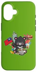 Coque pour iPhone 16 Kawaii Hot Pot Boba Bear Taiwan Flag Travel