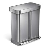 simplehuman CW2025 poubelle de recyclage rectangulaire, avec réserve à sacs, poubelle de cuisine, tri selectif 2 bacs, double compartiments, acier inoxydable brossé, 58 litres (34/24)