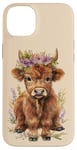 iPhone 14 Plus Cute Highland Cow Purple Flower Water Color Art Farm Animal Case